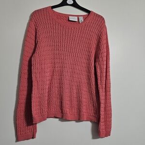 Liz Claiborne Bright Pink Coral Knit Fall Crew Neck Sweater Women's XL Preppy